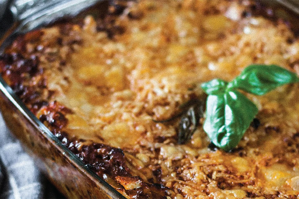 Low Carb Keto Lasagna Recipe Close up image of Keto Lasagna served in deep dish