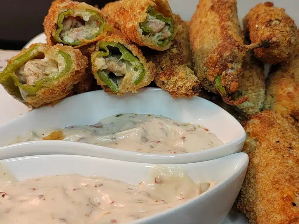 Air fryer peri bites served with spicy chili garlic mayo sauce