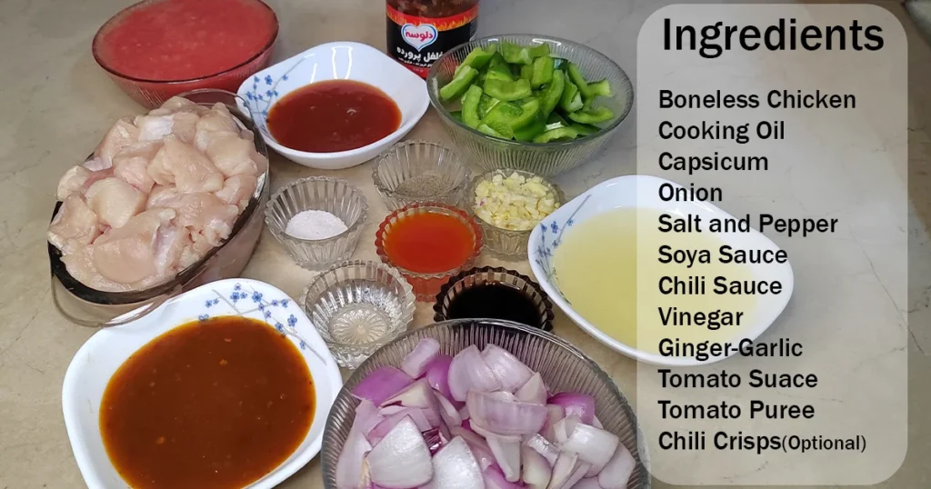Ingredients to make Chicken Manchurian with Gravy